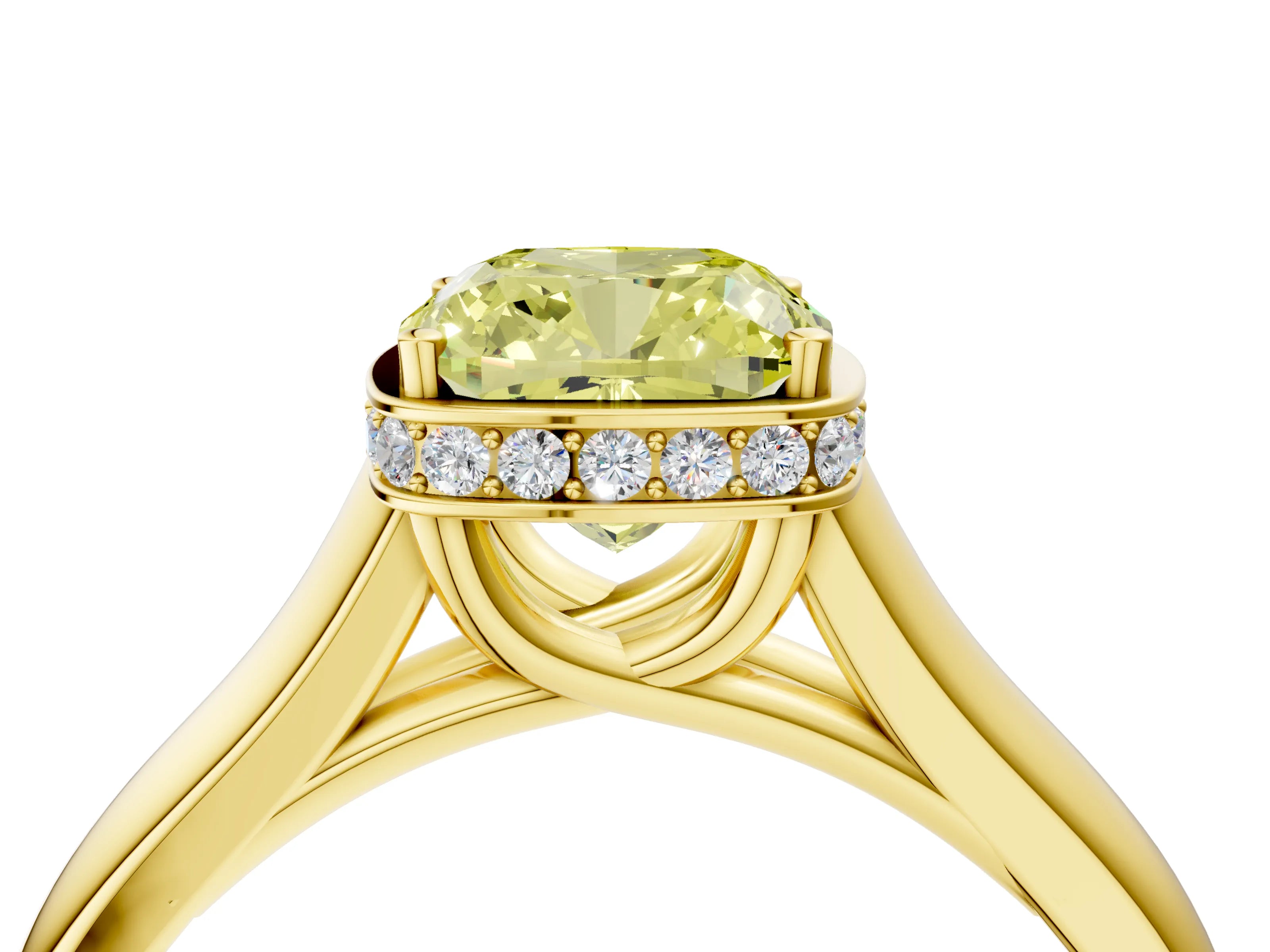 Yellow gold Fancy Yellow Cushion Cut Solitaire Diamond Engagement Ring with Four-Prong Setting and Tapered Band_4