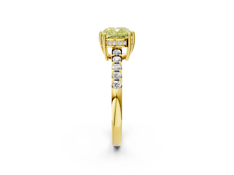 Yellow gold Fancy Yellow Cushion Cut Solitaire Diamond Engagement Ring with Pavé Band and Six-Prong Setting_14
