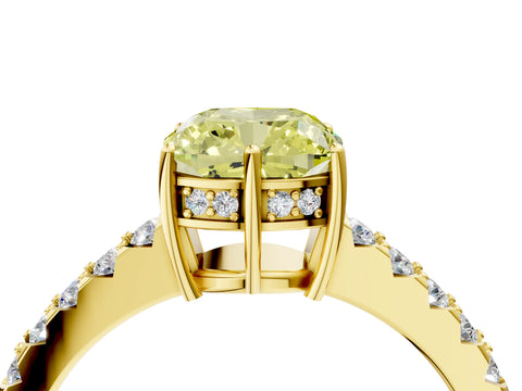 Yellow gold Fancy Yellow Cushion Cut Solitaire Diamond Engagement Ring with Pavé Band and Six-Prong Setting_16