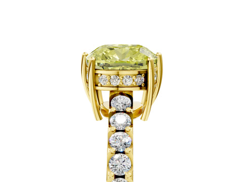 Yellow gold Fancy Yellow Cushion Cut Solitaire Diamond Engagement Ring with Pavé Band and Six-Prong Setting_17