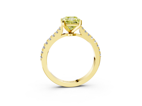 Yellow gold Fancy Yellow Cushion  Cut Solitaire Diamond Engagement Ring with Pave Band and Four-Prong Setting_127
