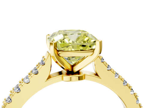 Yellow gold Fancy Yellow Cushion  Cut Solitaire Diamond Engagement Ring with Pave Band and Four-Prong Setting_128