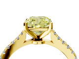 Yellow gold Fancy Yellow Cushion  Cut Solitaire Diamond Engagement Ring with Pave Band and Four-Prong Setting_150