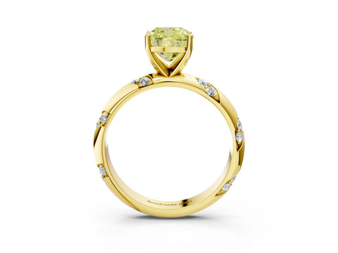 Yellow gold Fancy Yellow Cushion Cut Solitaire Diamond Engagement Ring with Twisted Pave Band and Four-Prong Setting_15