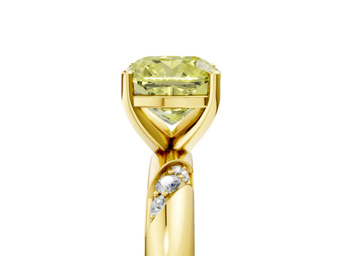 Yellow gold Fancy Yellow Cushion Cut Solitaire Diamond Engagement Ring with Twisted Pave Band and Four-Prong Setting_8