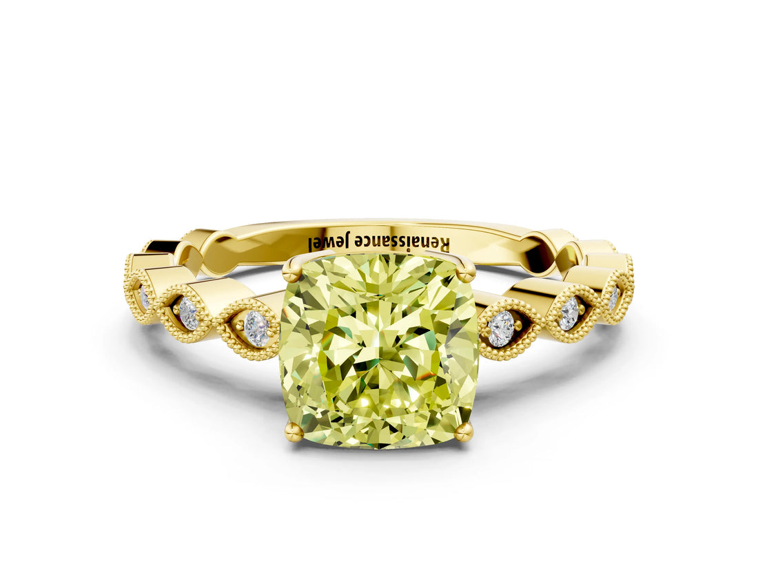 Yellow gold Fancy Yellow Cushion Cut Solitaire Diamond Ring with Infinity Twist Band and Four-Prong Setting_12