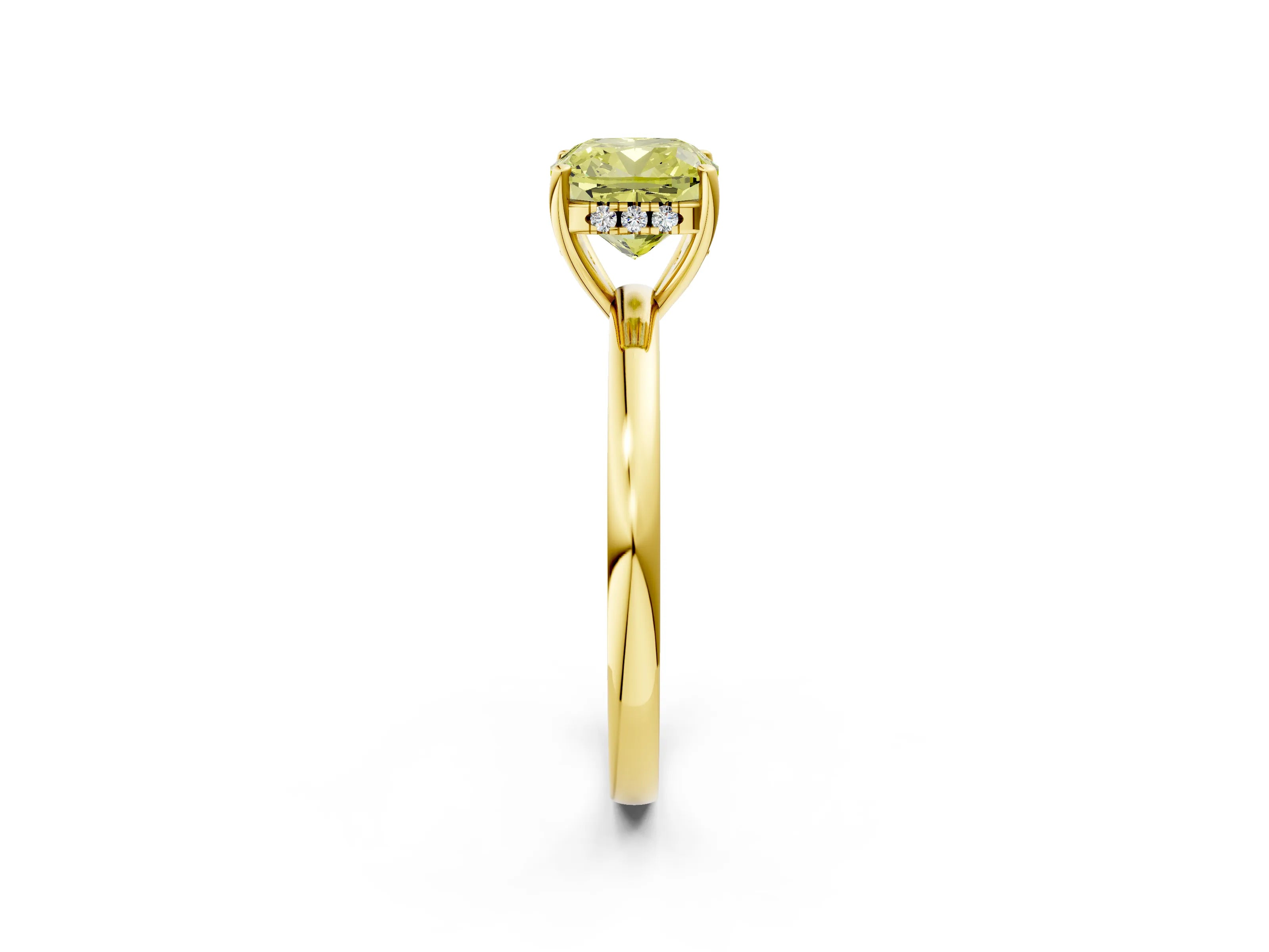 Yellow gold Fancy Yellow Cushion Cut Solitaire Diamond Ring with Prong Setting and Plain Band_2