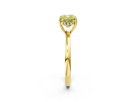 Yellow gold Fancy Yellow Cushion Cut Solitaire Diamond Ring with Prong Setting and Plain Band_2