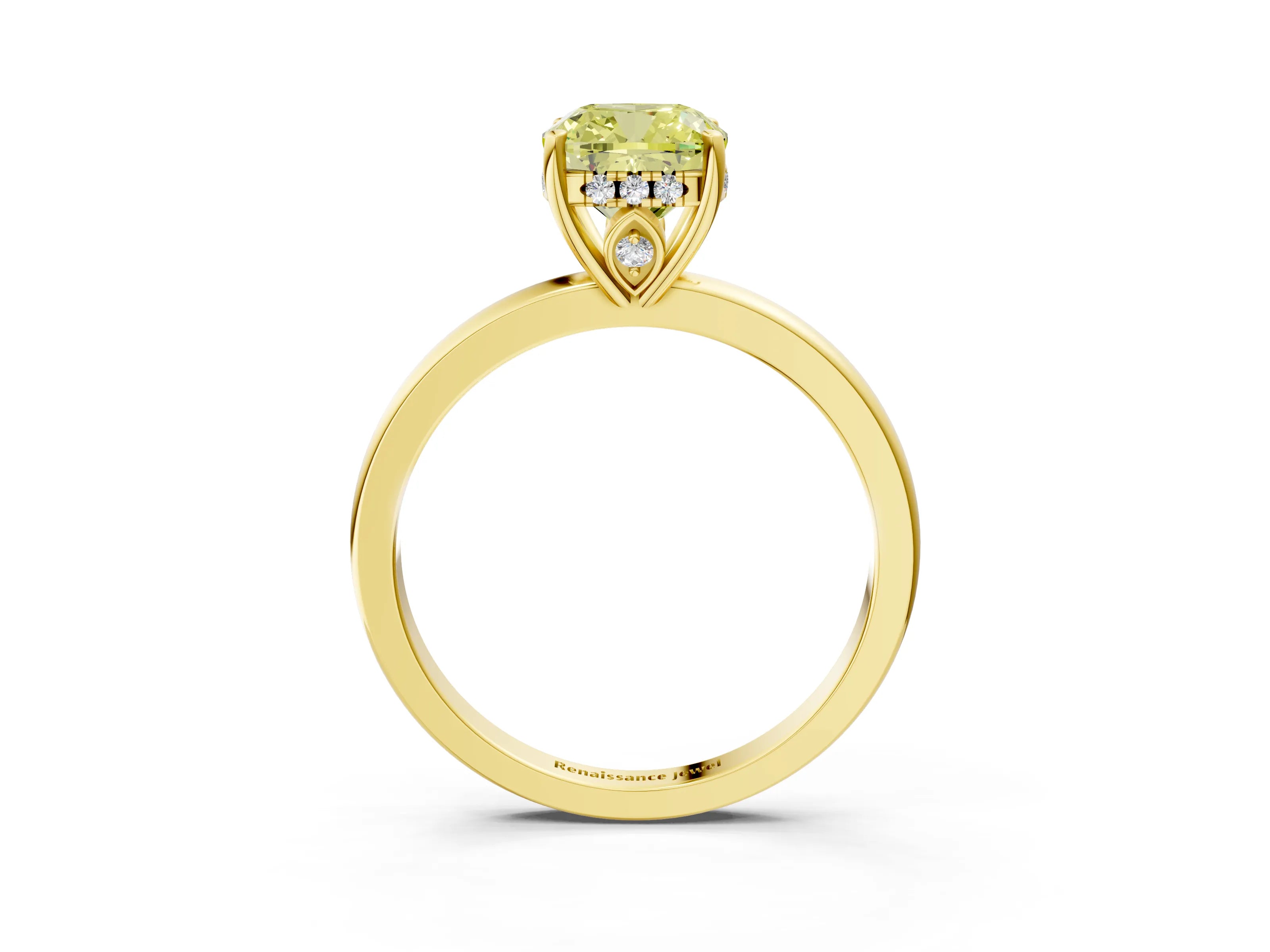 Yellow gold Fancy Yellow Cushion Cut Solitaire Diamond Ring with Prong Setting and Plain Band_3