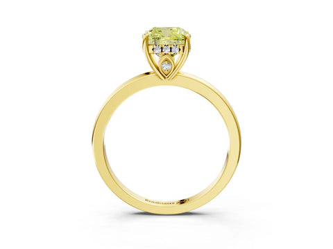 Yellow gold Fancy Yellow Cushion Cut Solitaire Diamond Ring with Prong Setting and Plain Band_3