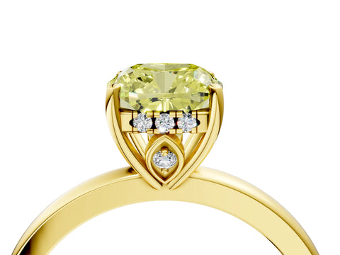 Yellow gold Fancy Yellow Cushion Cut Solitaire Diamond Ring with Prong Setting and Plain Band_4