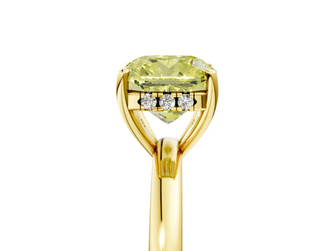 Yellow gold Fancy Yellow Cushion Cut Solitaire Diamond Ring with Prong Setting and Plain Band_5