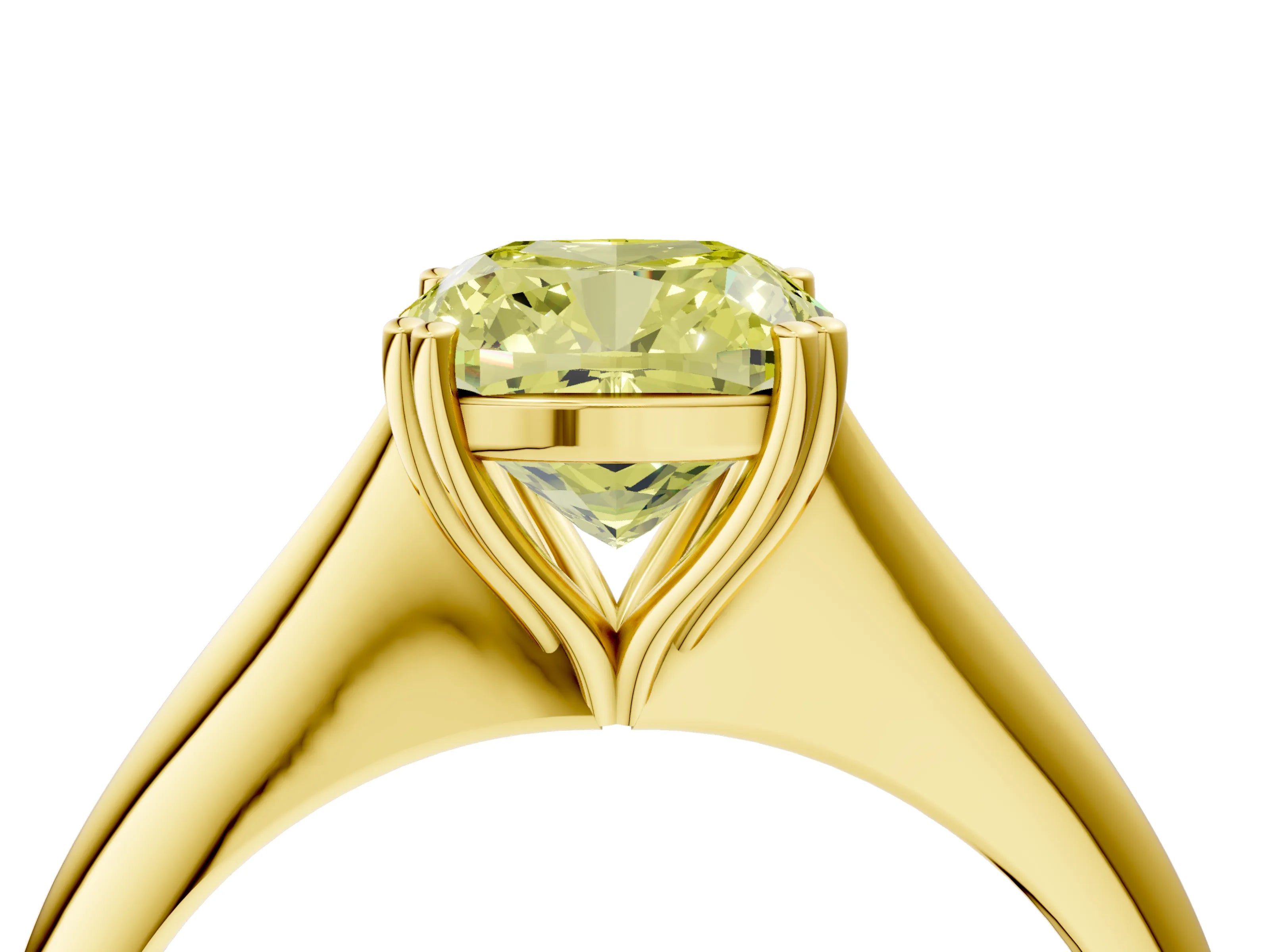 Yellow gold Fancy Yellow Cushion Cut Solitaire Diamond Ring with Six-Prong Setting and Classic Band_4