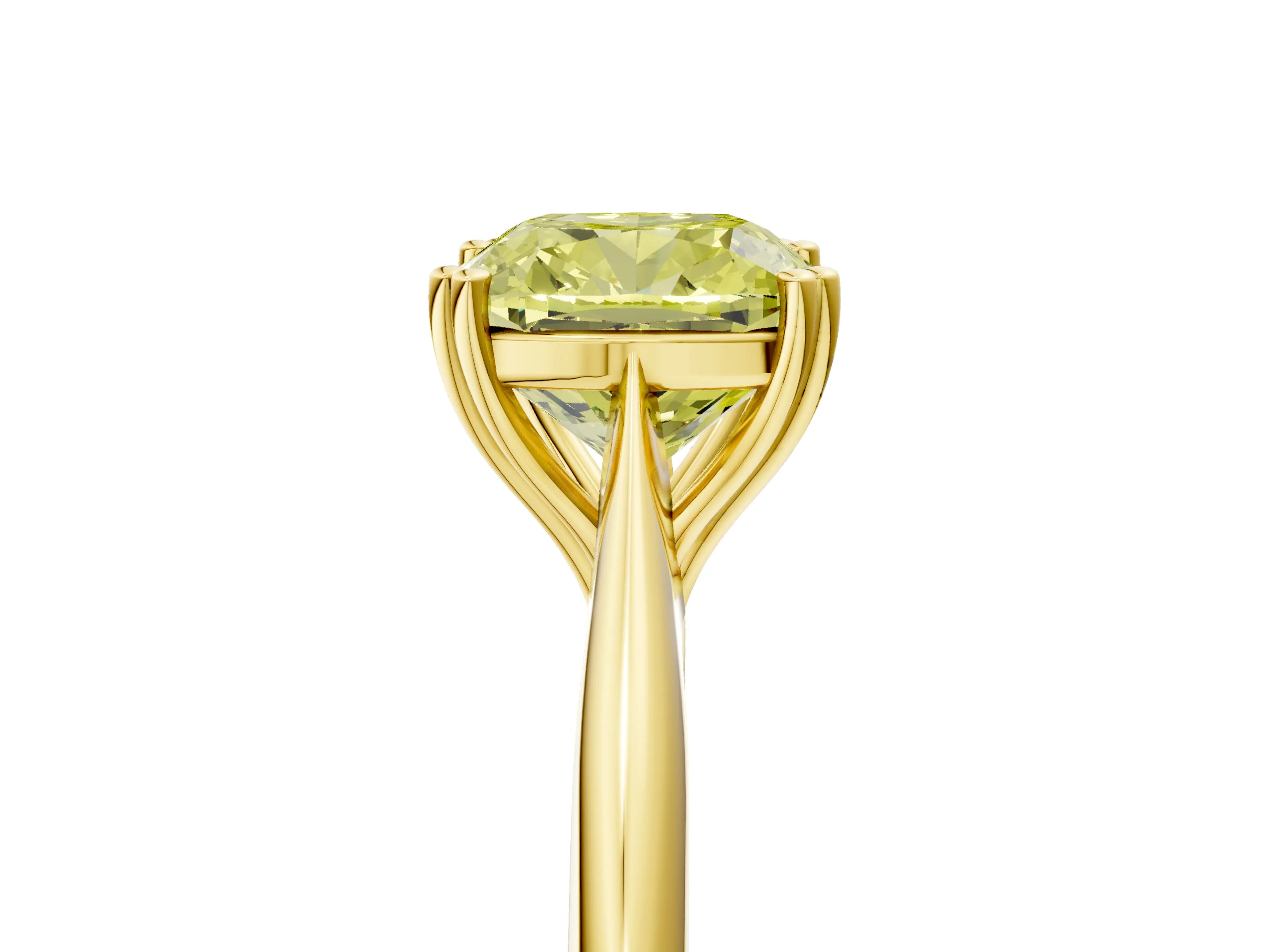 Yellow gold Fancy Yellow Cushion Cut Solitaire Diamond Ring with Six-Prong Setting and Classic Band_5