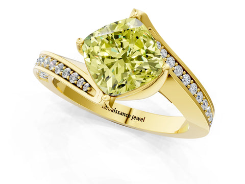 Yellow gold Fancy Yellow Cushion Cut Solitaire Diamond Twist Band with Pavé Setting and Four-Prong Setting_1