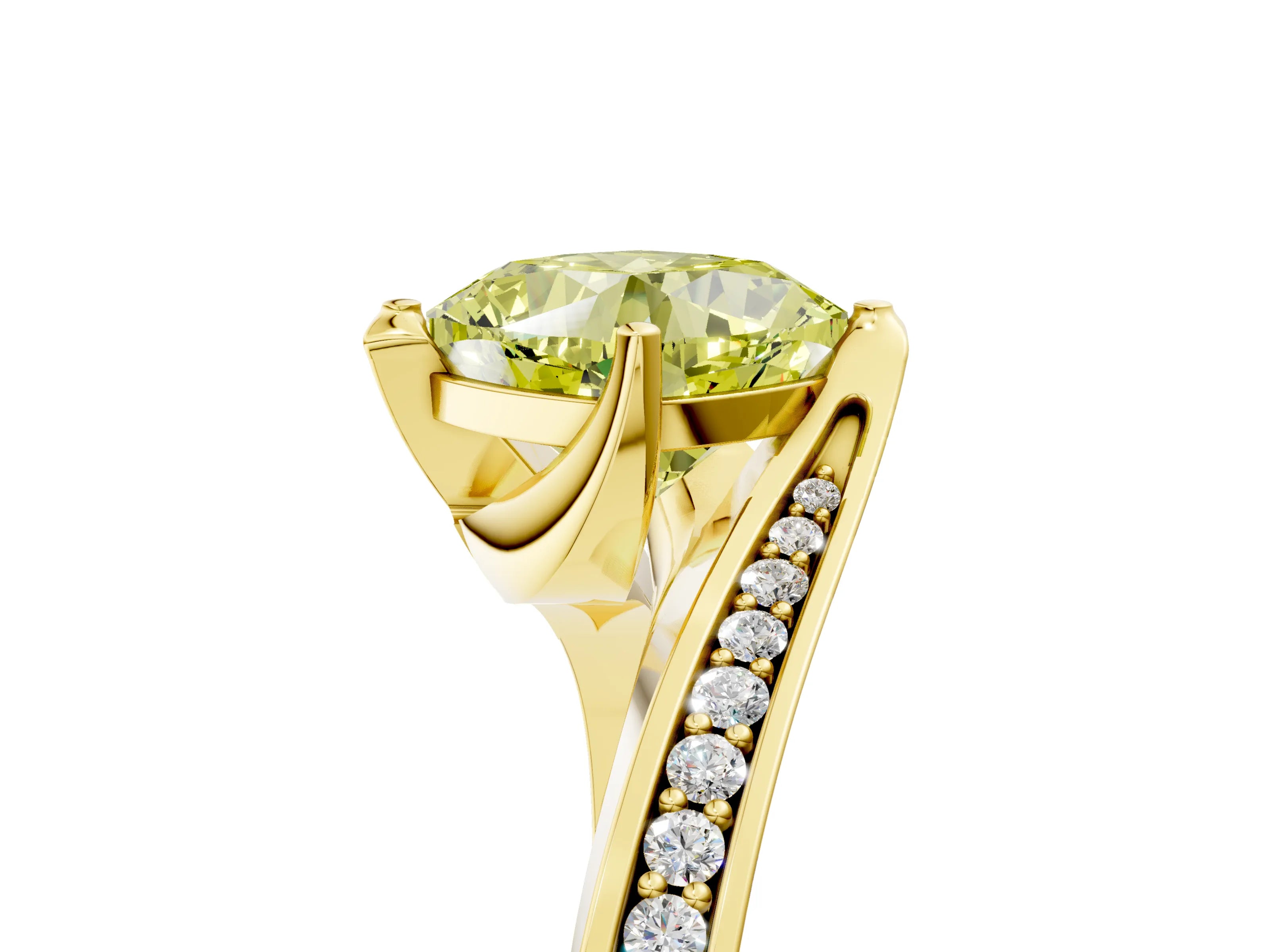 Yellow gold Fancy Yellow Cushion Cut Solitaire Diamond Twist Band with Pavé Setting and Four-Prong Setting_5