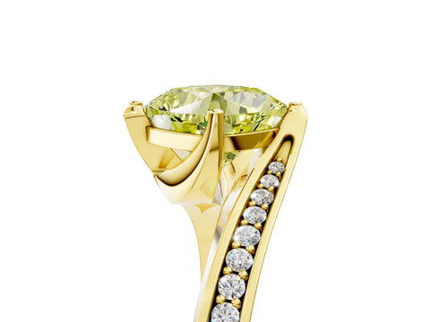 Yellow gold Fancy Yellow Cushion Cut Solitaire Diamond Twist Band with Pavé Setting and Four-Prong Setting_5
