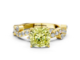 Yellow gold Fancy Yellow Cushion  Cut Solitaire Diamond Twisted Band with Pave Setting_47