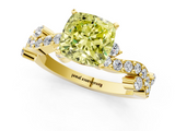Yellow gold Fancy Yellow Cushion  Cut Solitaire Diamond Twisted Band with Pave Setting_48