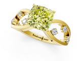 Yellow gold Fancy Yellow Cushion  Cut Solitaire Diamond with Side Stones on Criss-Cross Band and Four-Prong Setting_4