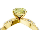 Yellow gold Fancy Yellow Cushion  Cut Solitaire Diamond with Side Stones on Criss-Cross Band and Four-Prong Setting_7