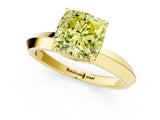Yellow gold Fancy Yellow Cushion  Cut Solitaire Engagement Ring with Flat Band and Four-Prong Setting 1