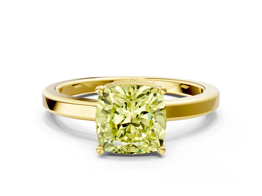 Yellow gold Fancy Yellow Cushion  Cut Solitaire Engagement Ring with Four-Prong Setting on a Classic Band_14