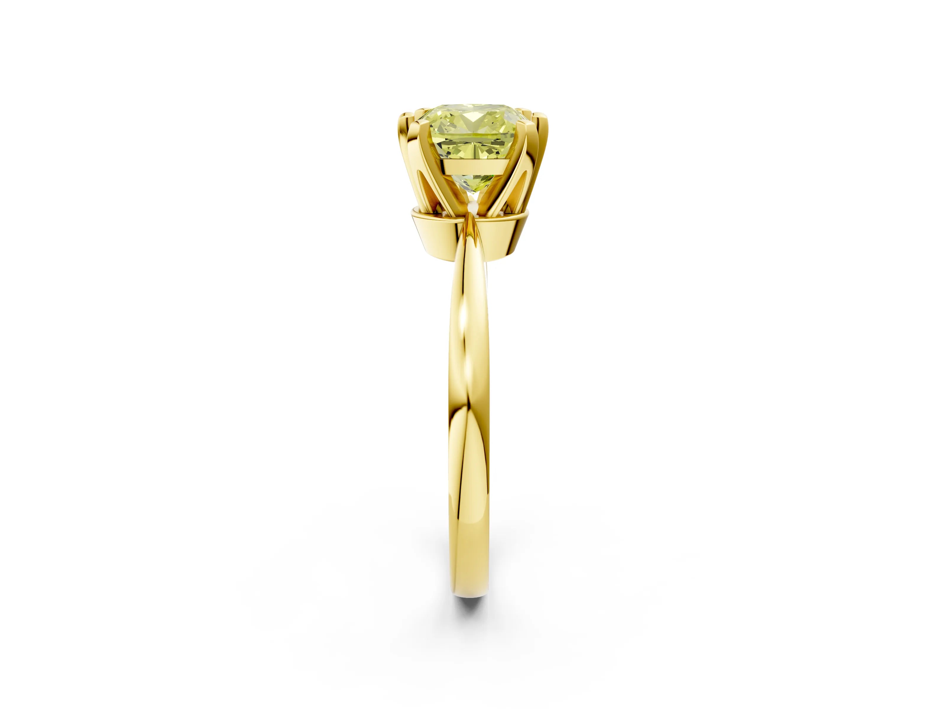 Yellow gold Fancy Yellow Cushion Cut Solitaire Engagement Ring with Six-Prong Setting and Tapered Band_2