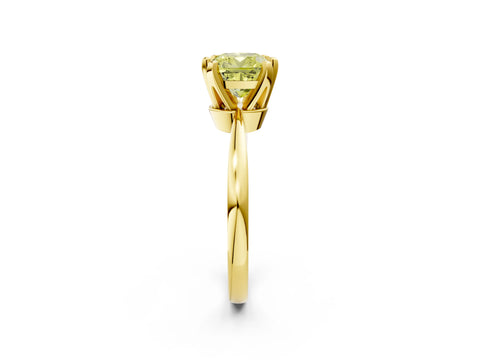 Yellow gold Fancy Yellow Cushion Cut Solitaire Engagement Ring with Six-Prong Setting and Tapered Band_2