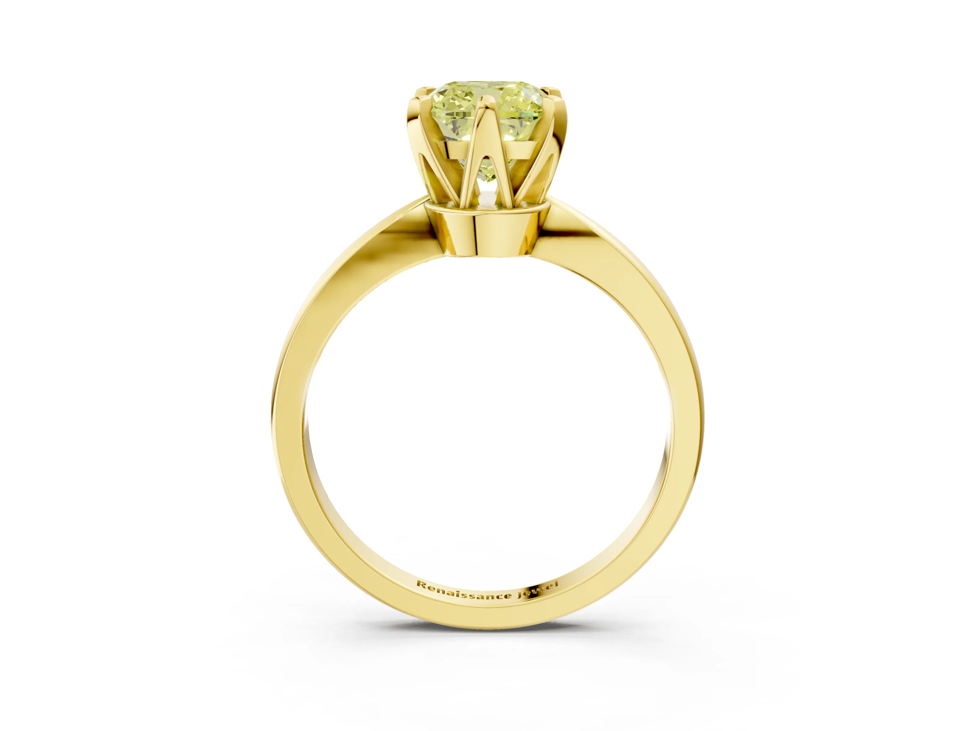 Yellow gold Fancy Yellow Cushion Cut Solitaire Engagement Ring with Six-Prong Setting and Tapered Band_3
