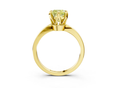 Yellow gold Fancy Yellow Cushion Cut Solitaire Engagement Ring with Six-Prong Setting and Tapered Band_3