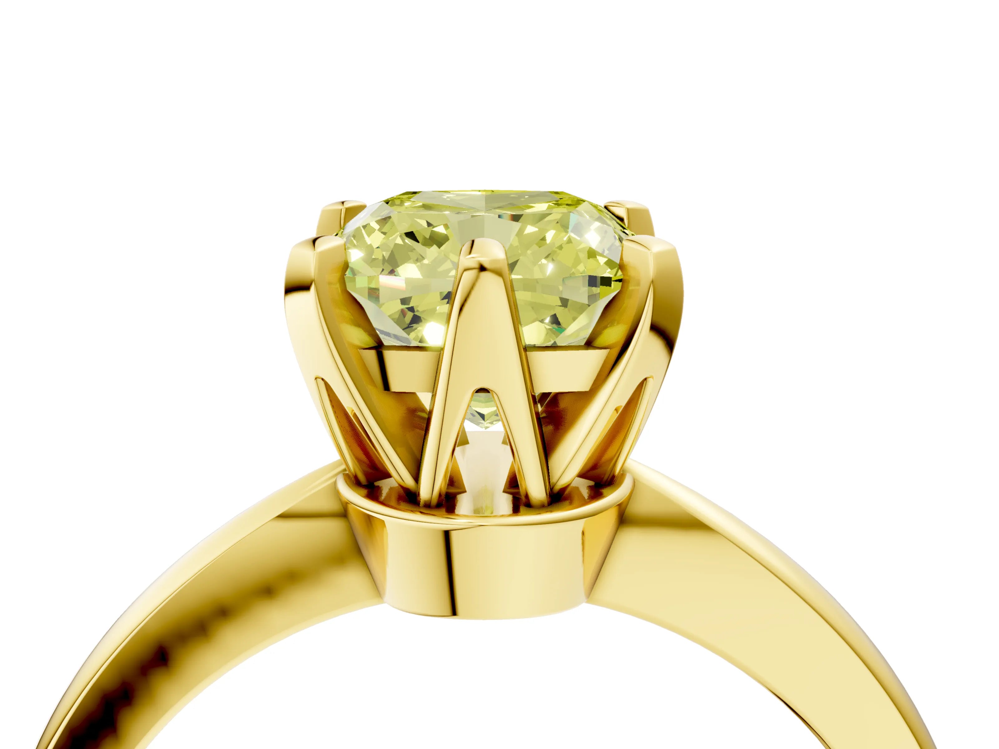 Yellow gold Fancy Yellow Cushion Cut Solitaire Engagement Ring with Six-Prong Setting and Tapered Band_4
