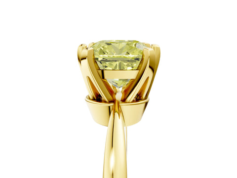 Yellow gold Fancy Yellow Cushion Cut Solitaire Engagement Ring with Six-Prong Setting and Tapered Band_5