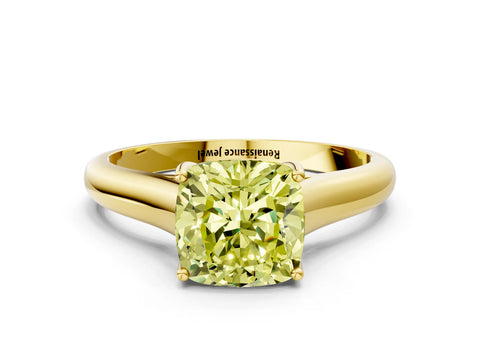 Yellow gold Fancy Yellow Cushion Cut Solitaire Engagement Ring with Tapered Band and Four-Prong Setting_3