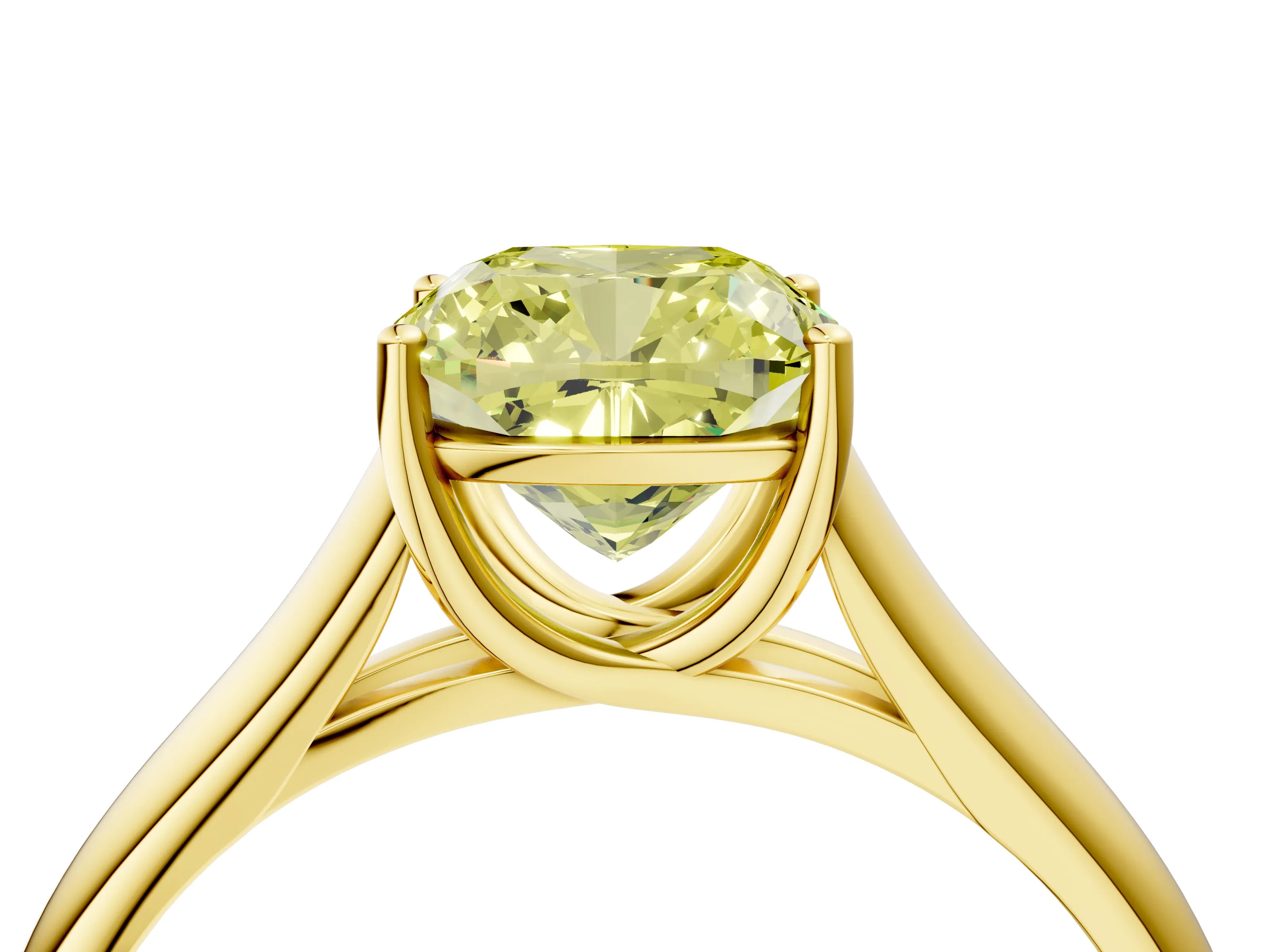 Yellow gold Fancy Yellow Cushion Cut Solitaire Engagement Ring with Tapered Band and Four-Prong Setting_7