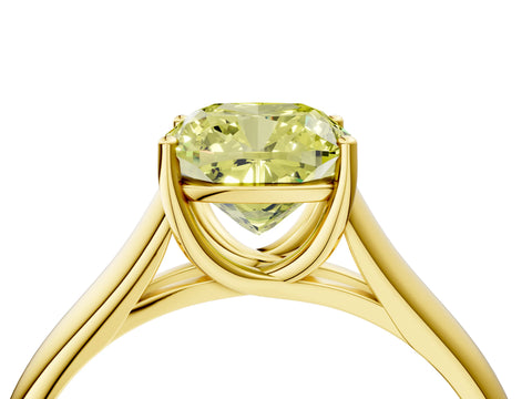 Yellow gold Fancy Yellow Cushion Cut Solitaire Engagement Ring with Tapered Band and Four-Prong Setting_7
