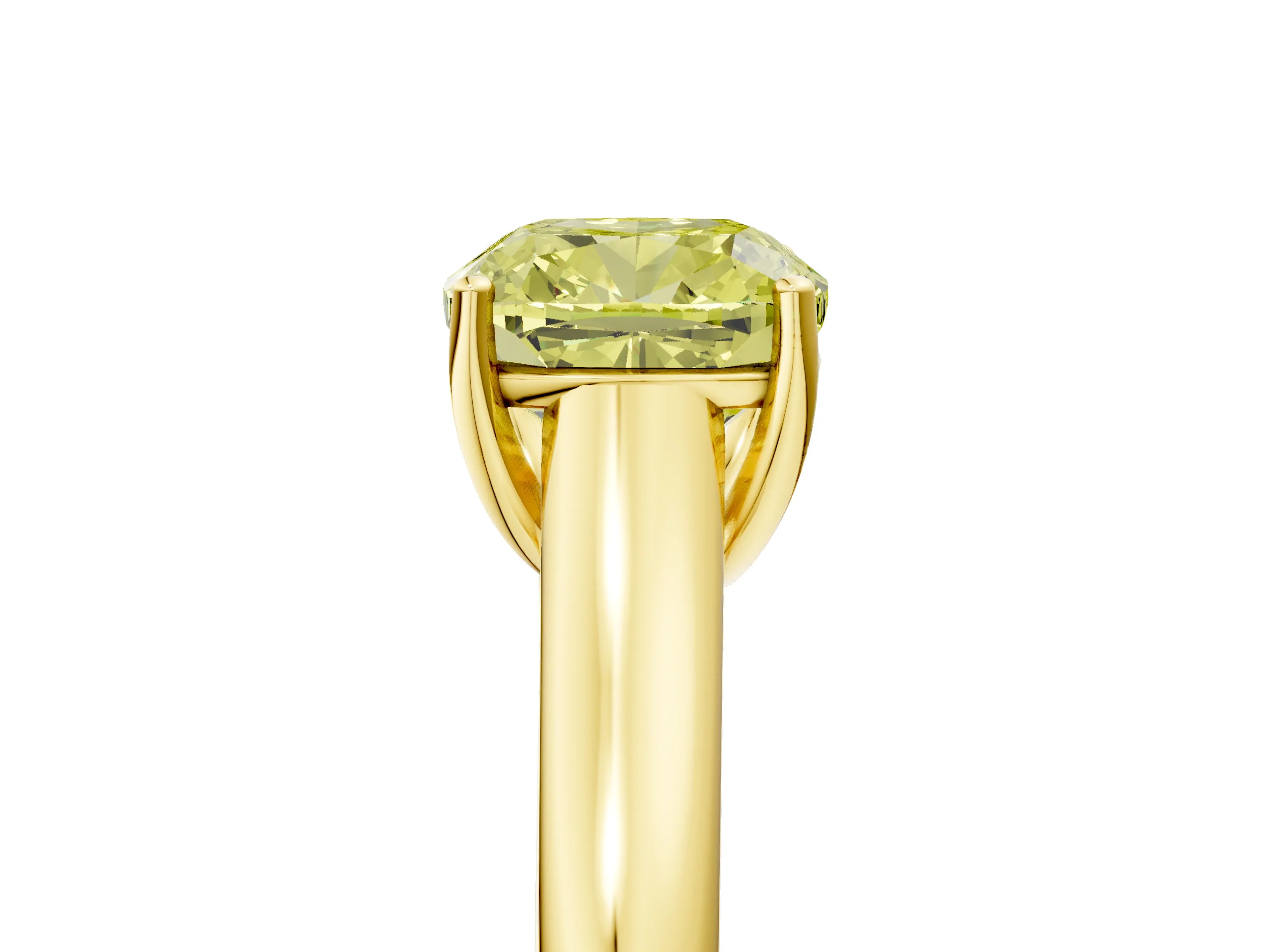 Yellow gold Fancy Yellow Cushion Cut Solitaire Engagement Ring with Tapered Band and Four-Prong Setting_8