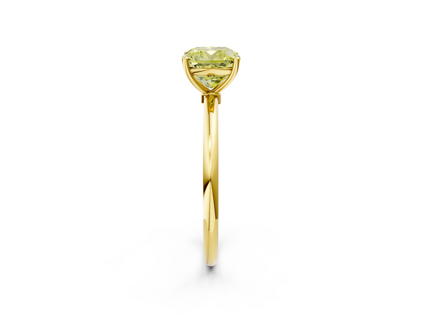 Yellow gold Fancy Yellow Cushion  Cut Solitaire Engagement Ring with Thin Band and Four-Prong Setting
