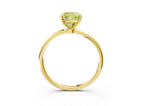Yellow gold Fancy Yellow Cushion  Cut Solitaire Engagement Ring with Thin Band and Four-Prong Setting