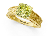 Yellow gold Fancy Yellow Cushion  Cut Solitaire Engraved Band with Four-Prong Setting_63