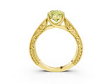 Yellow gold Fancy Yellow Cushion  Cut Solitaire Engraved Band with Four-Prong Setting_65