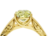 Yellow gold Fancy Yellow Cushion  Cut Solitaire Engraved Band with Four-Prong Setting_66