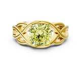 Yellow gold Fancy Yellow Cushion Cut Solitaire Intertwined Band Prong Setting Ring