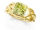 Yellow gold Fancy Yellow Cushion Cut Solitaire Intertwined Band Prong Setting Ring_1