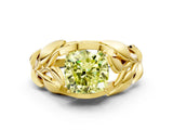 Yellow gold Fancy Yellow Cushion Cut Solitaire Leaf-Inspired Engagement Ring with Prong Setting_12