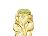 Yellow gold Fancy Yellow Cushion Cut Solitaire Leaf-Inspired Engagement Ring with Prong Setting_17