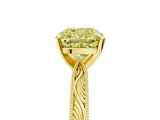 Yellow gold Fancy Yellow Cushion Cut Solitaire Milgrain Engraved Band with Four-Prong Setting_5