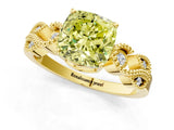 Yellow gold Fancy Yellow Cushion Cut Solitaire Milgrain Leaf Band with Prong Setting_1