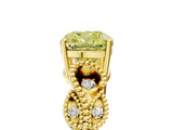 Yellow gold Fancy Yellow Cushion Cut Solitaire Milgrain Leaf Band with Prong Setting_5