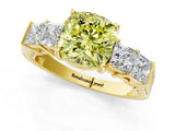 Yellow gold Fancy Yellow Cushion Cut Solitaire Princess Side Stone Engraved Band Prong Setting Ring_1